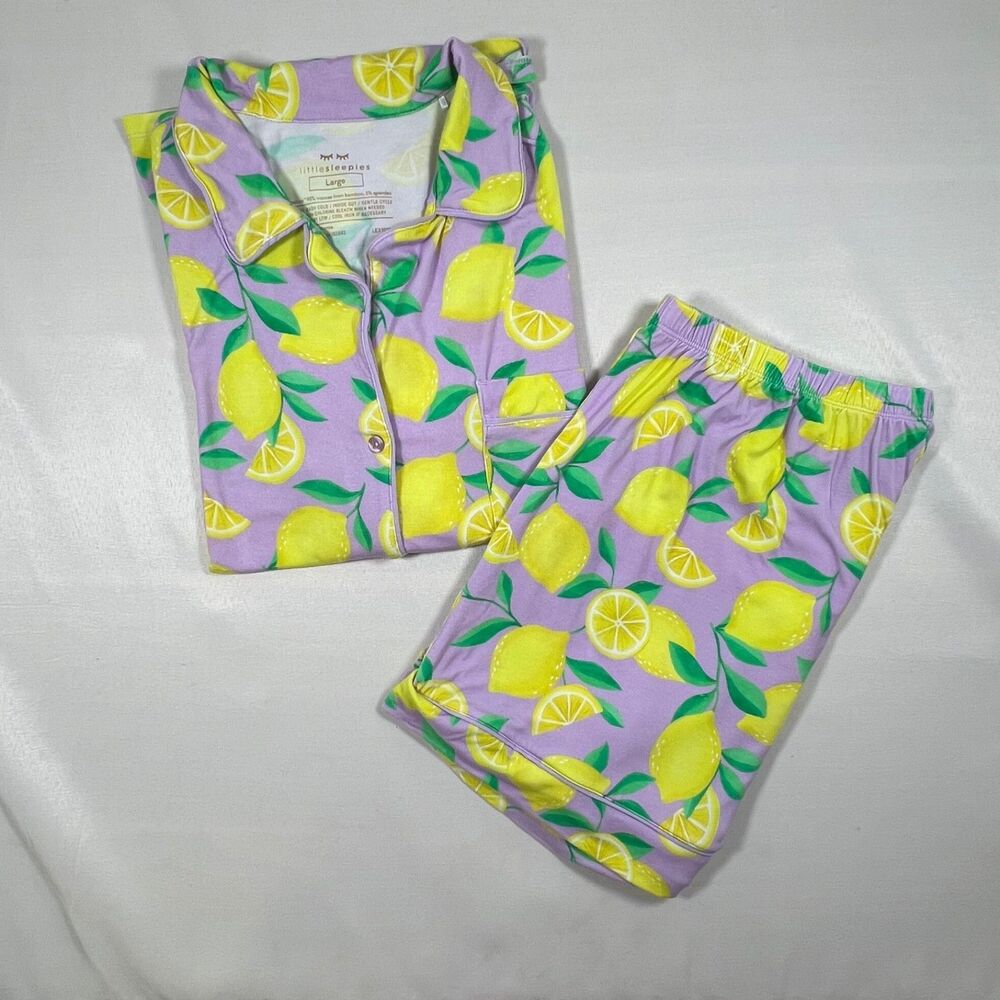 Little Sleepies Women's Large Bamboo Shorty Pajama Set Lemonade Purple